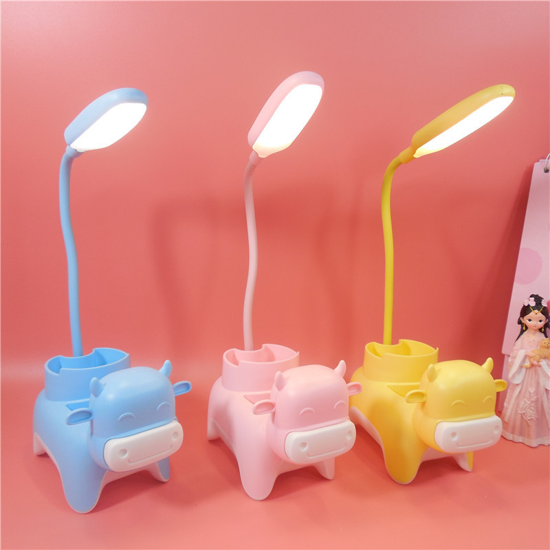 Lámpara de escritorio con carga USB, portalápices y soporte para teléfono móvil