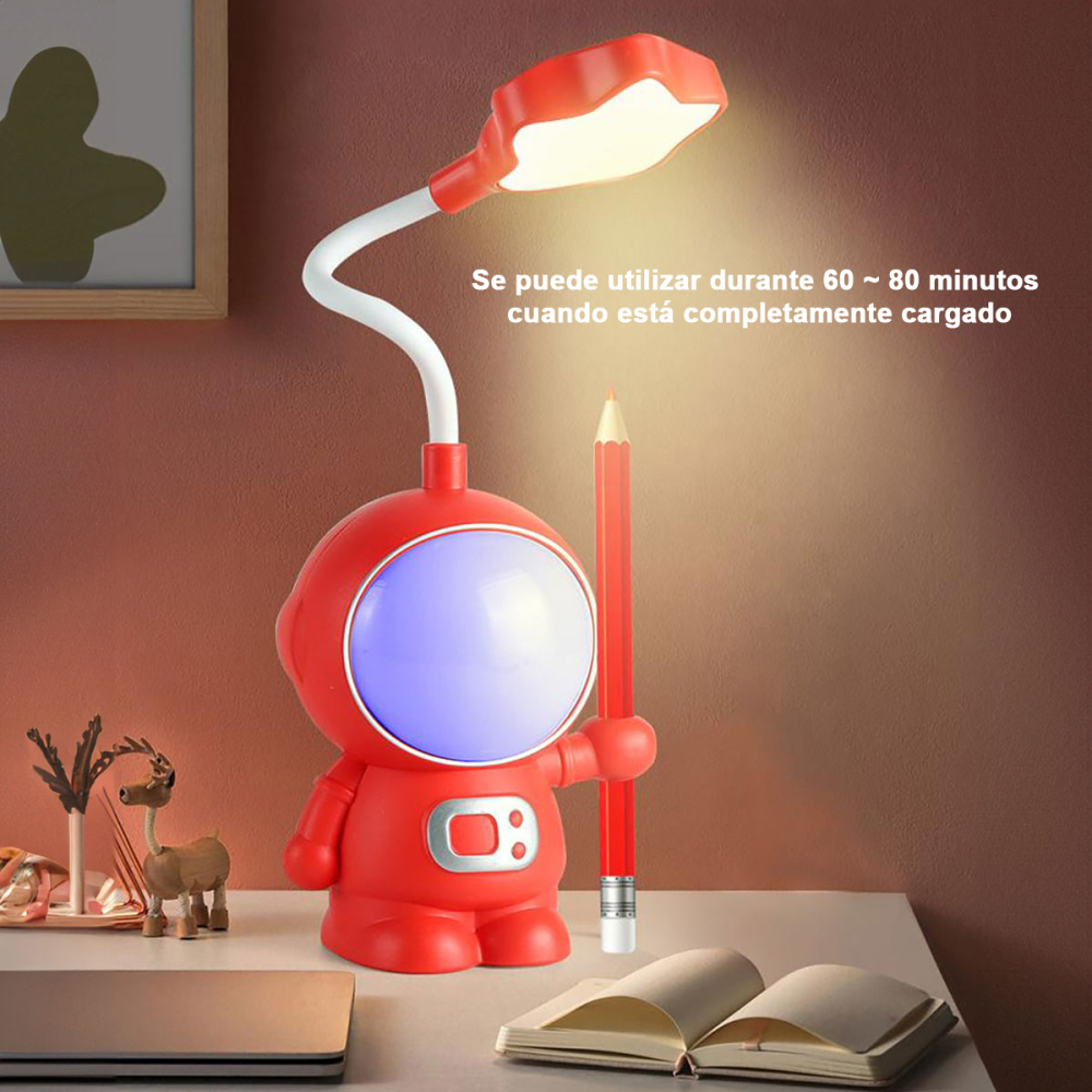 Lámpara escritorio LED multifunción para niños, luz nocturna USB con astronauta, con sacapuntas, 2 modos iluminación, adecuada para estudiar y trabajar
