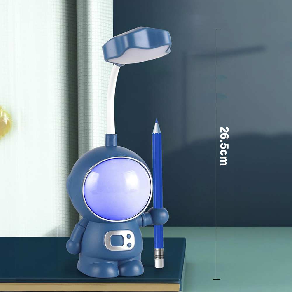 Lámpara escritorio LED multifunción para niños, luz nocturna USB con astronauta, con sacapuntas, 2 modos iluminación, adecuada para estudiar y trabajar
