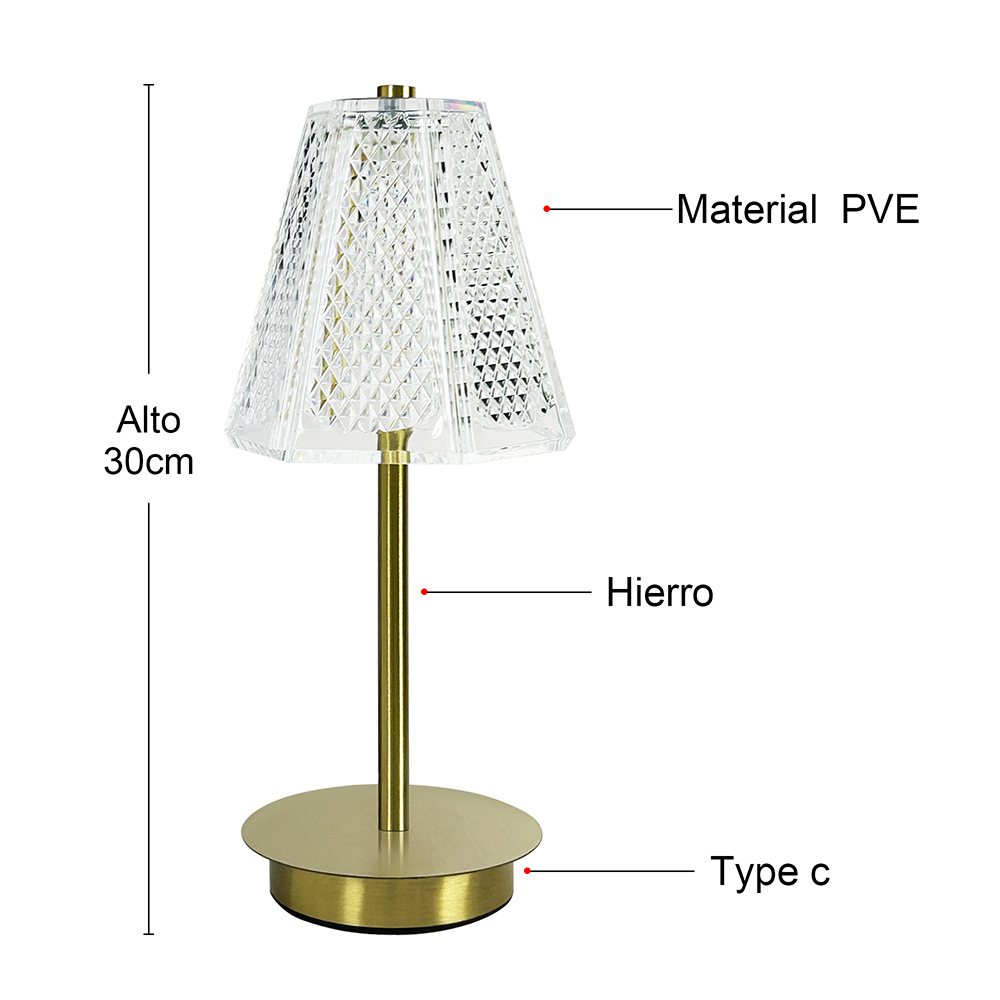 Lámpara Mesa Acrílico Led Cristal Decorativa Recargable Usb