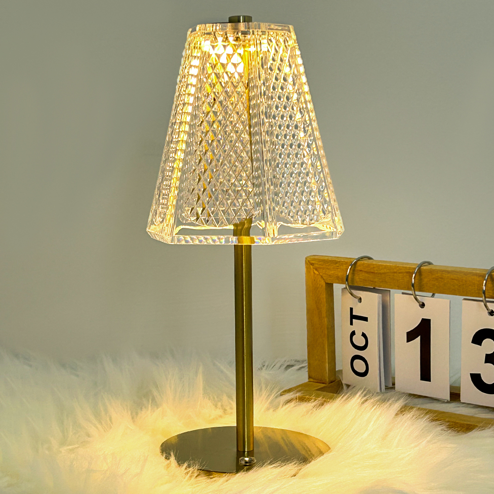 Lámpara Mesa Acrílico Led Cristal Decorativa Recargable Usb