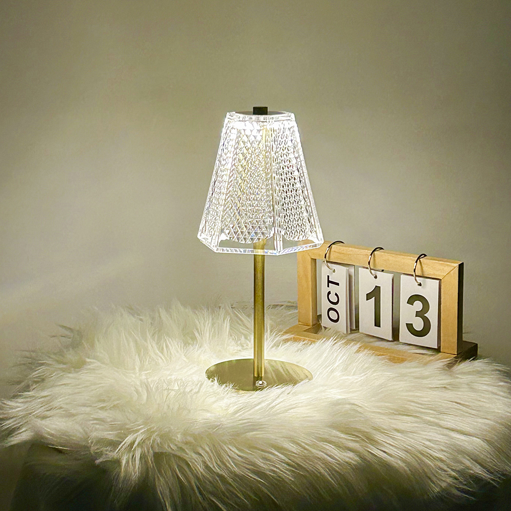 Lámpara Mesa Acrílico Led Cristal Decorativa Recargable Usb