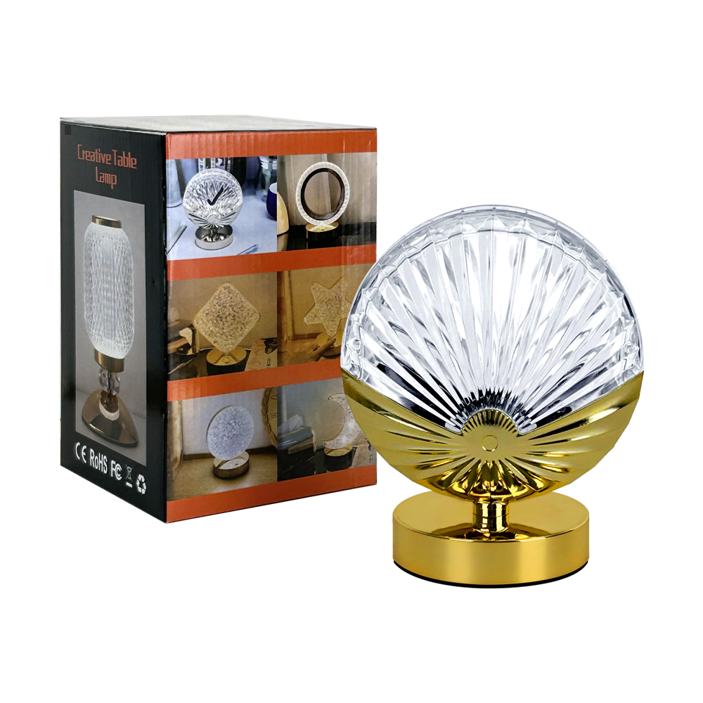 Lámpara de Mesa en Forma de Concha de Cristal LED con Base Metálica - Interruptor Táctil