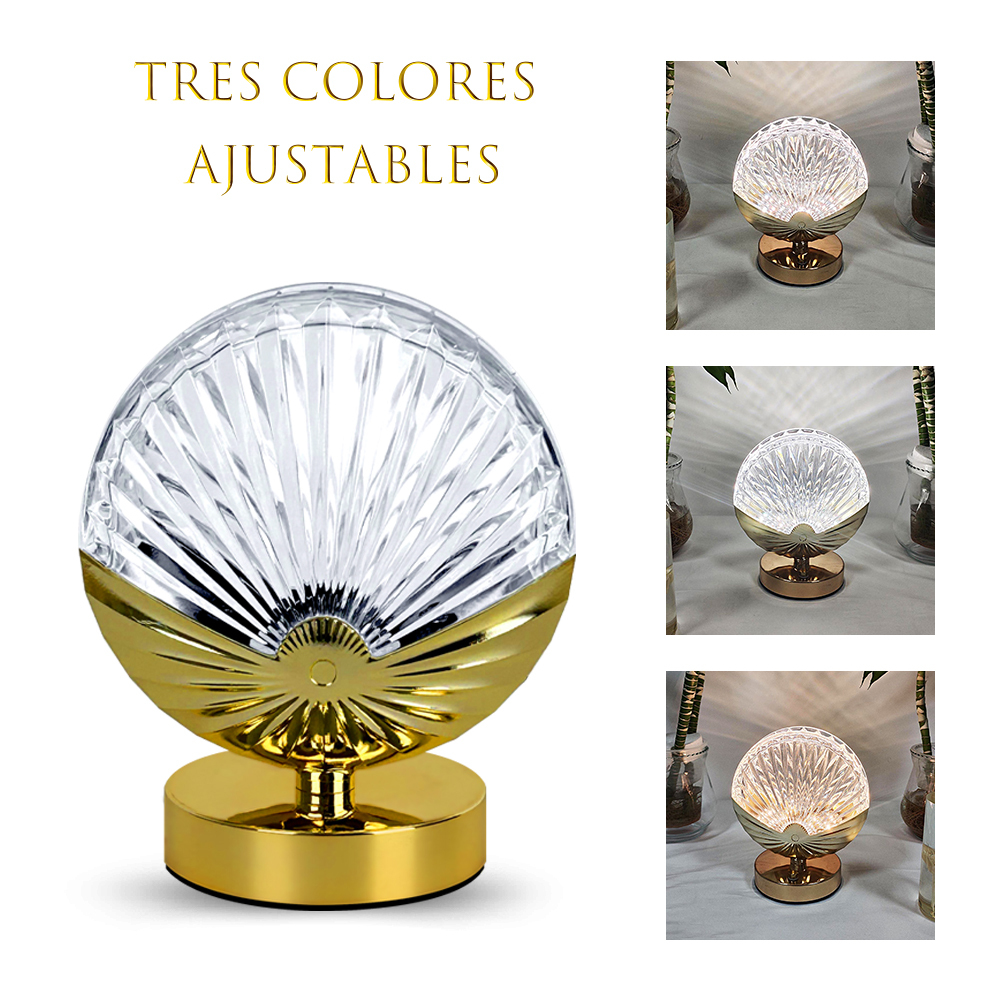 Lámpara de Mesa en Forma de Concha de Cristal LED con Base Metálica - Interruptor Táctil