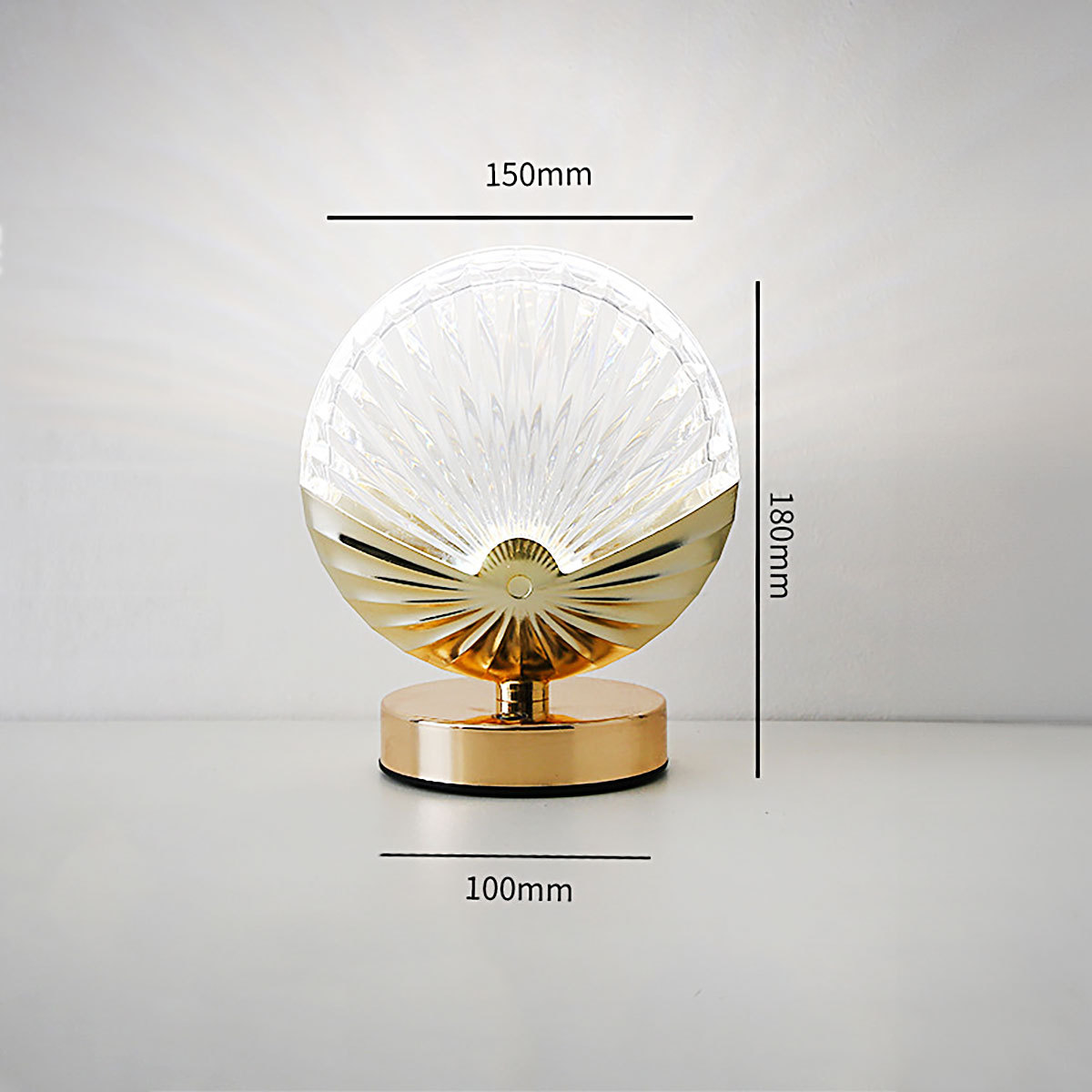 Lámpara de Mesa en Forma de Concha de Cristal LED con Base Metálica - Interruptor Táctil