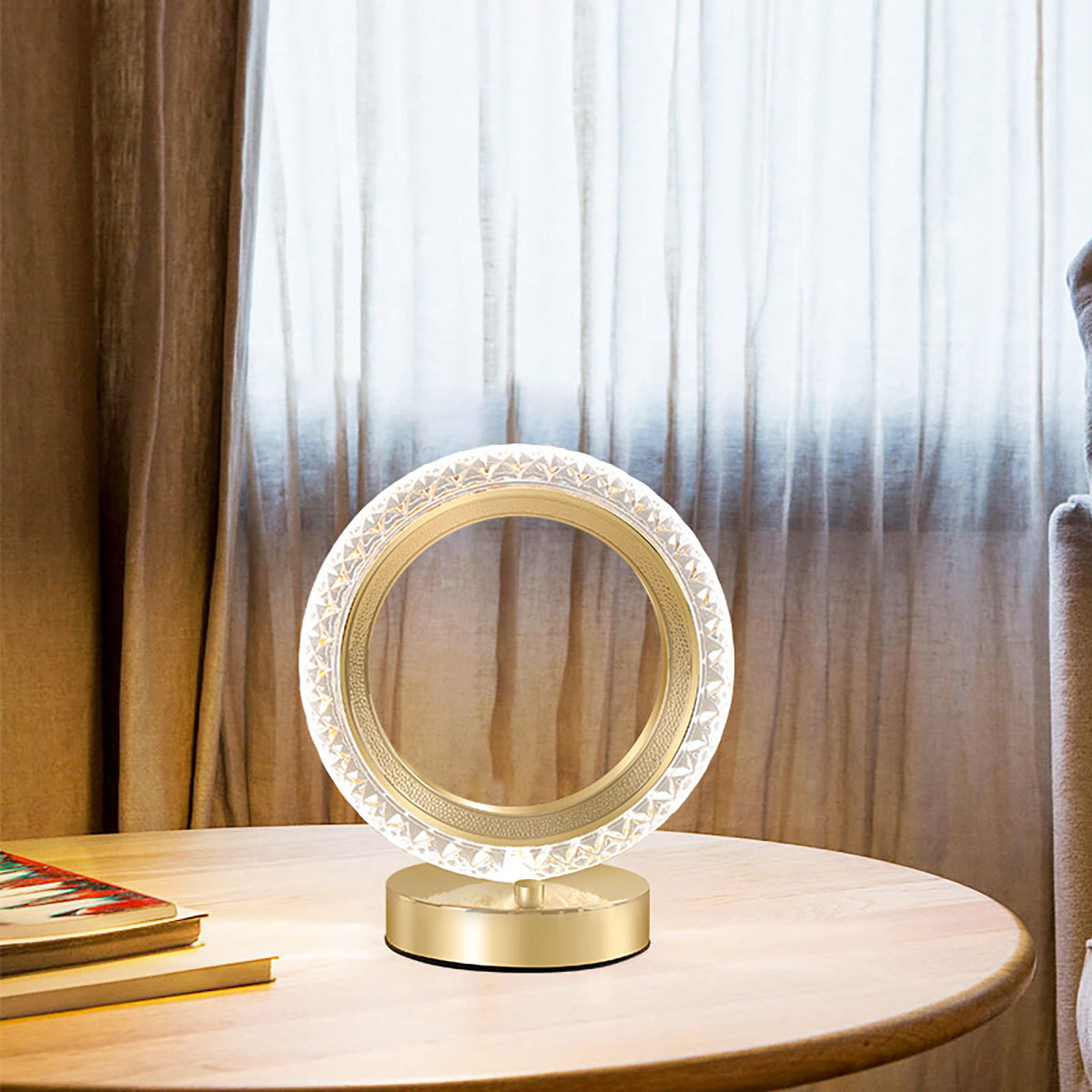 Lámpara de mesa LED con elegante diseño anular, con 3 ajustes de temperatura de color y interruptor táctil