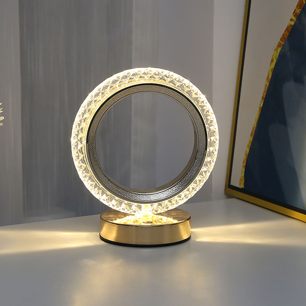 Lámpara de mesa LED con elegante diseño anular, con 3 ajustes de temperatura de color y interruptor táctil