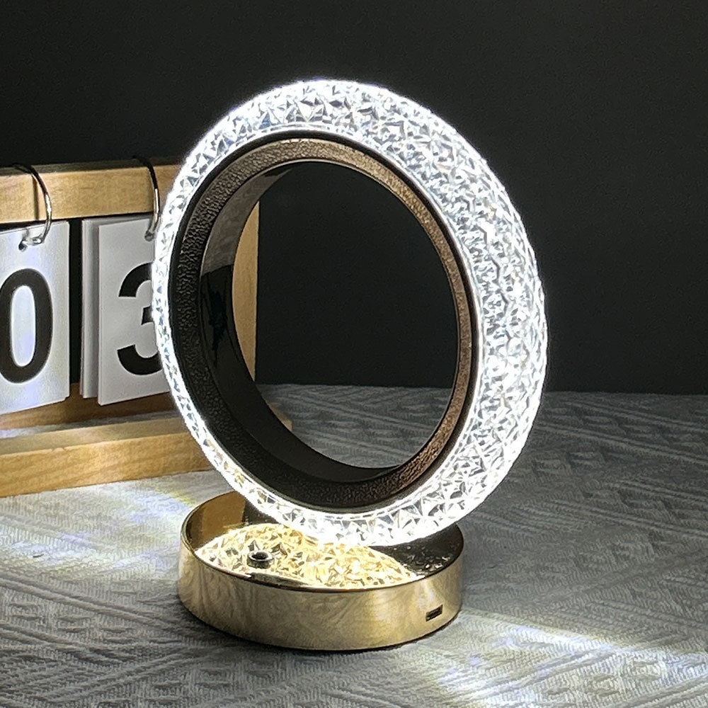Lámpara de mesa LED con elegante diseño anular, con 3 ajustes de temperatura de color y interruptor táctil