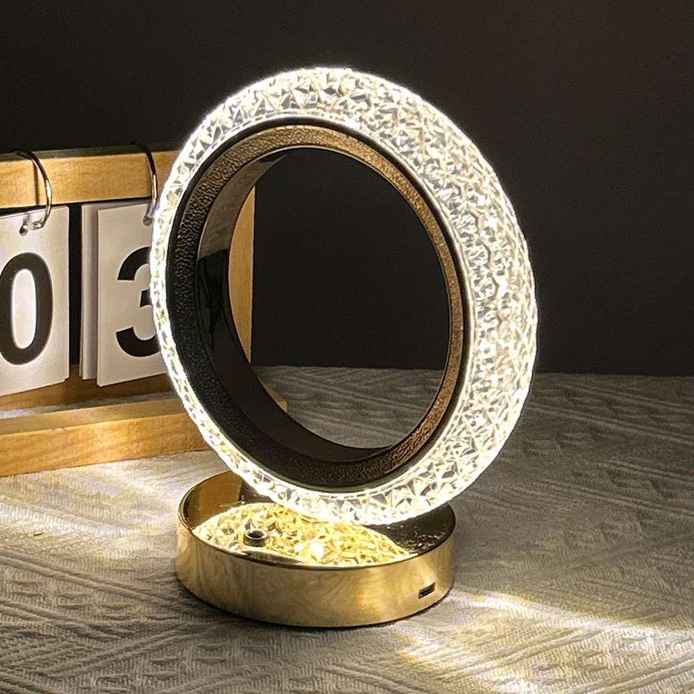 Lámpara de mesa LED con elegante diseño anular, con 3 ajustes de temperatura de color y interruptor táctil
