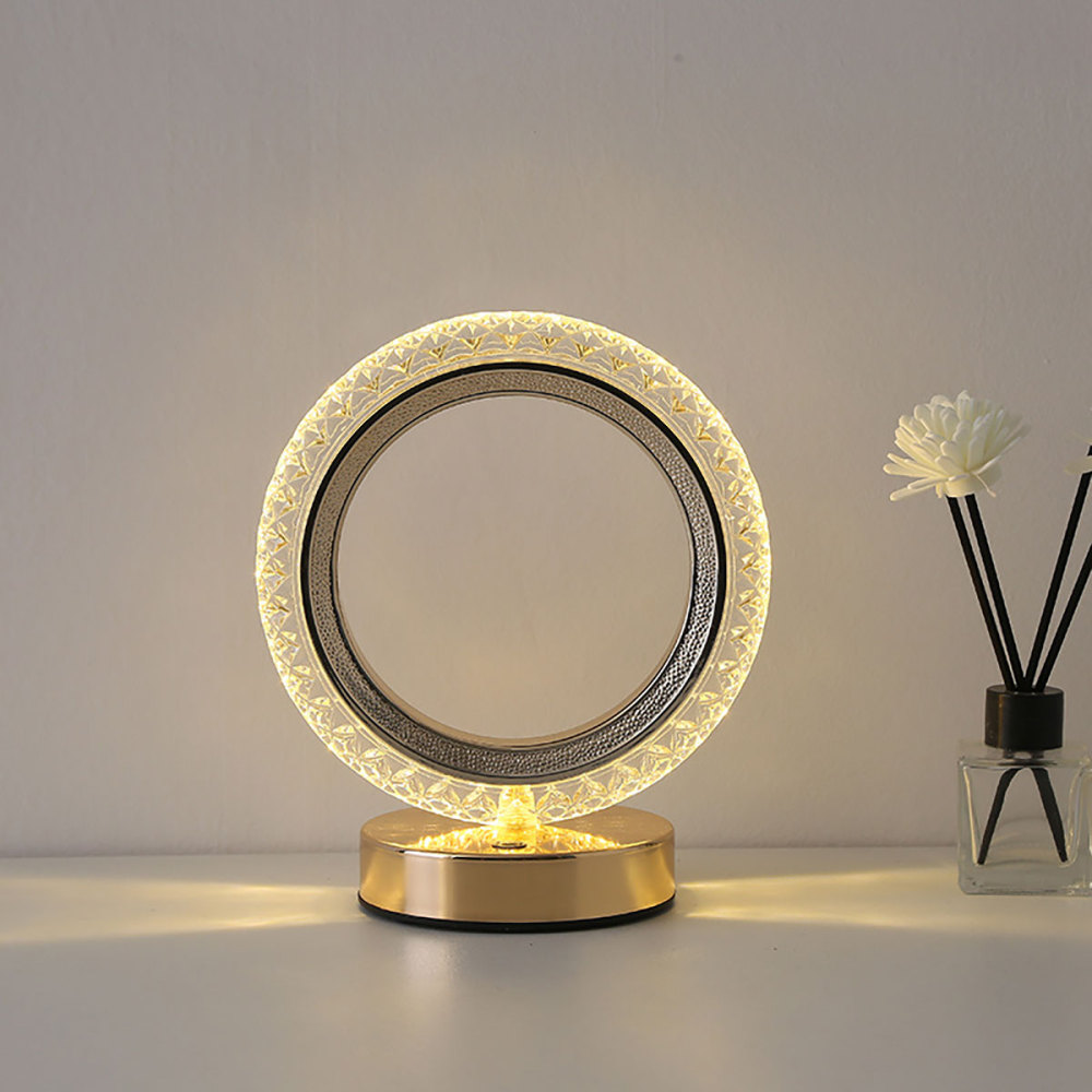 Lámpara de mesa LED con elegante diseño anular, con 3 ajustes de temperatura de color y interruptor táctil