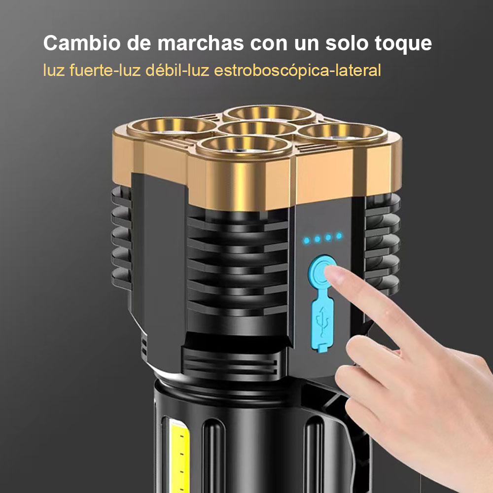 Linterna con foco LED, 4 modos de iluminación, portátil