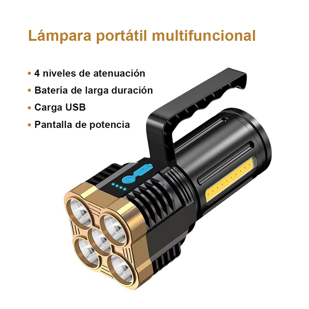 Linterna con foco LED, 4 modos de iluminación, portátil