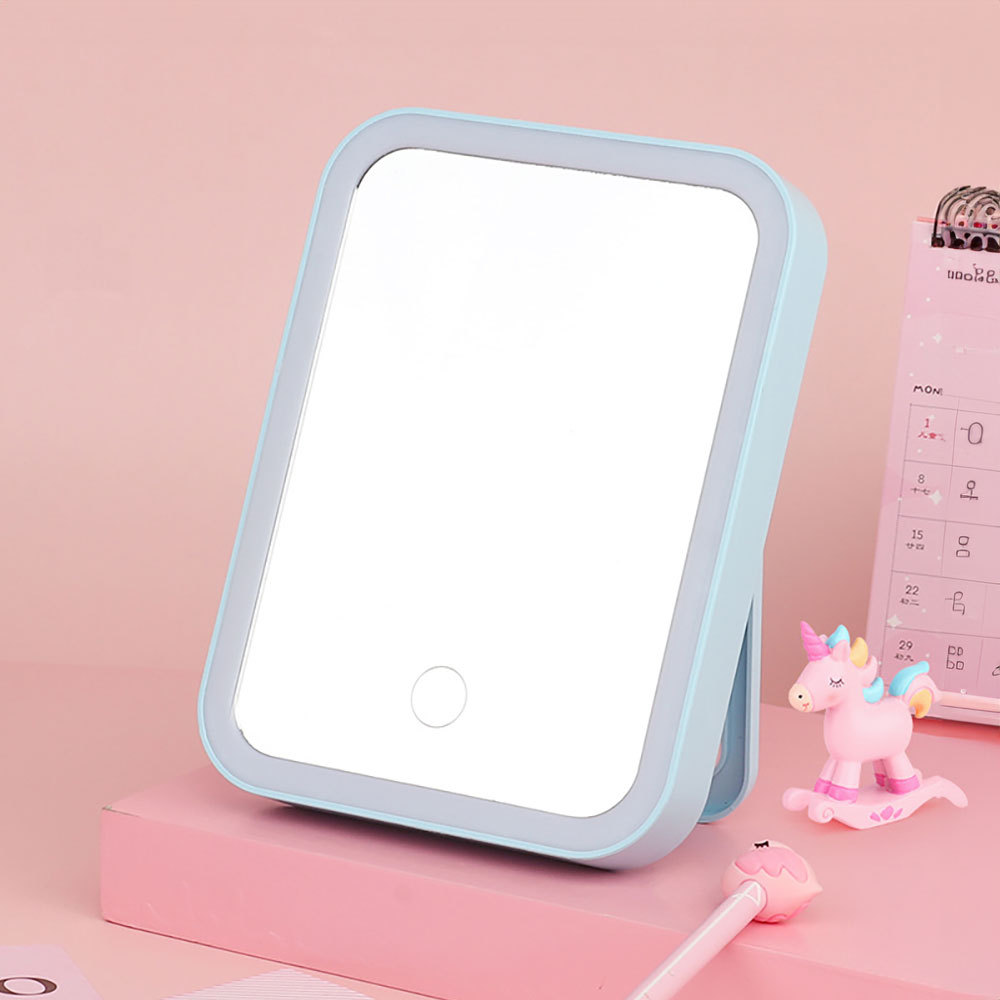 1 espejo de maquillaje cuadrado portátil USB con luz LED, luz de tocador, espejo de control táctil iluminado, brillo ajustable para cosméticos, espejo de maquillaje de escritorio interior