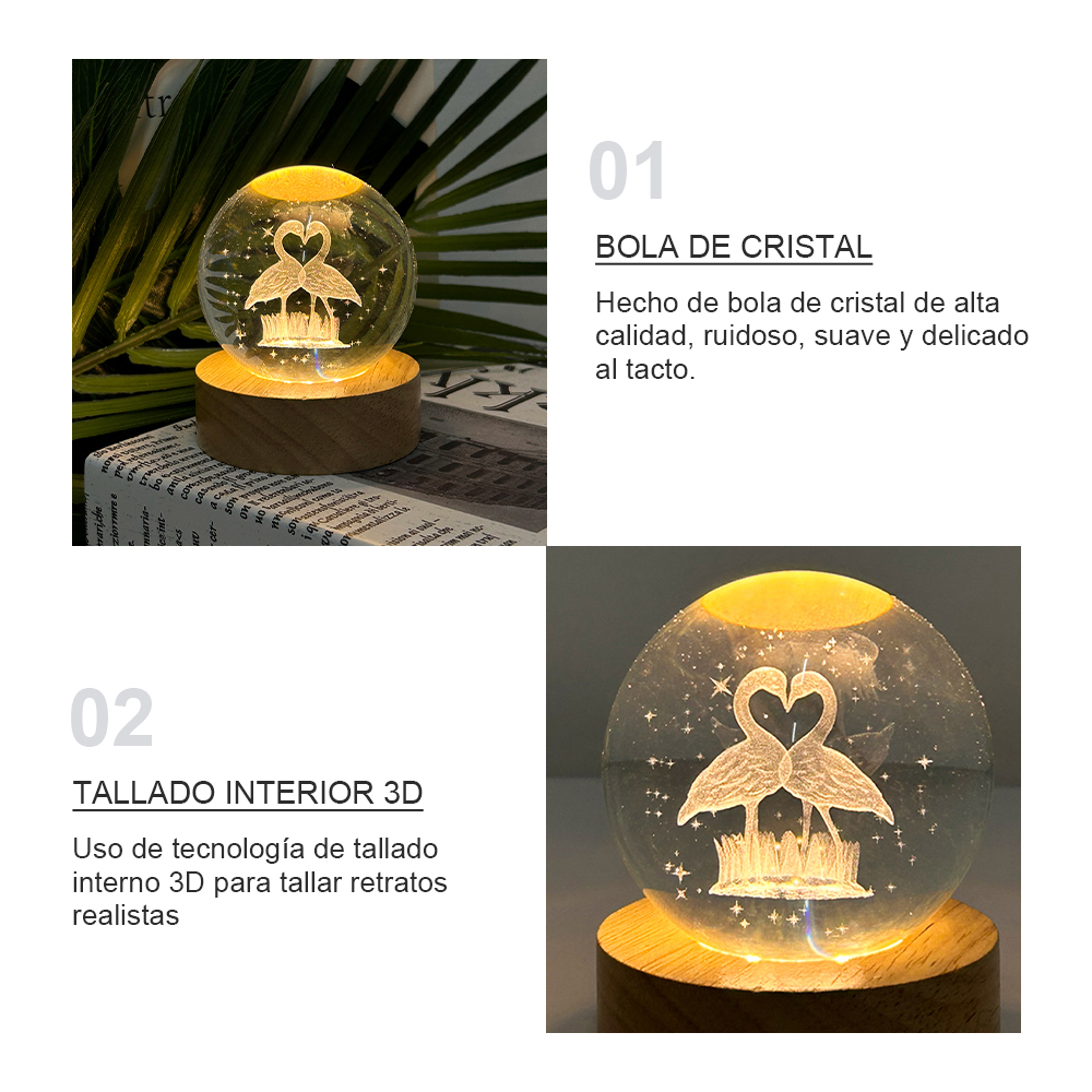 Lámpara de noche de bola de cristal 3D de FLAMENCO, luces de bola para dormitorio