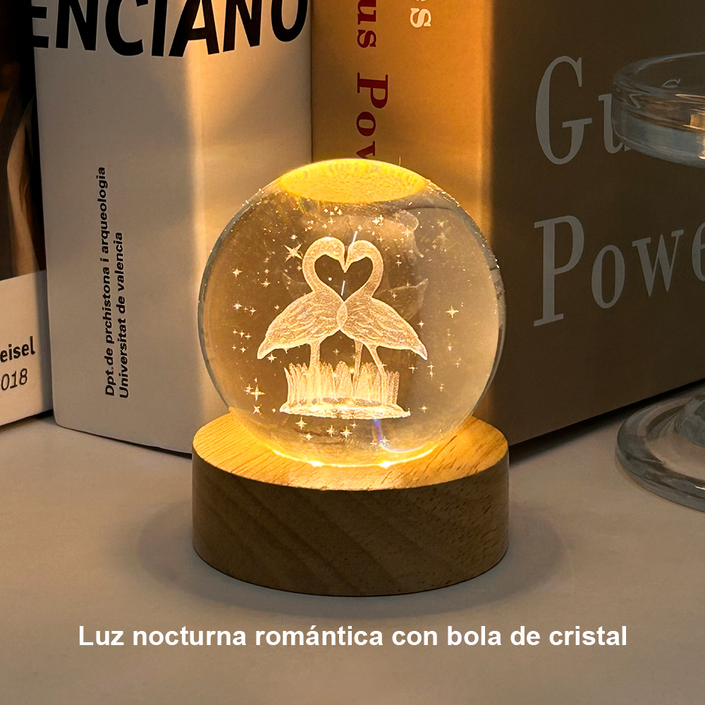 Lámpara de noche de bola de cristal 3D de FLAMENCO, luces de bola para dormitorio