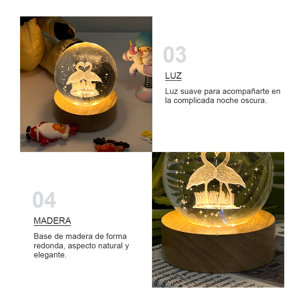 Lámpara de noche de bola de cristal 3D de FLAMENCO, luces de bola para dormitorio