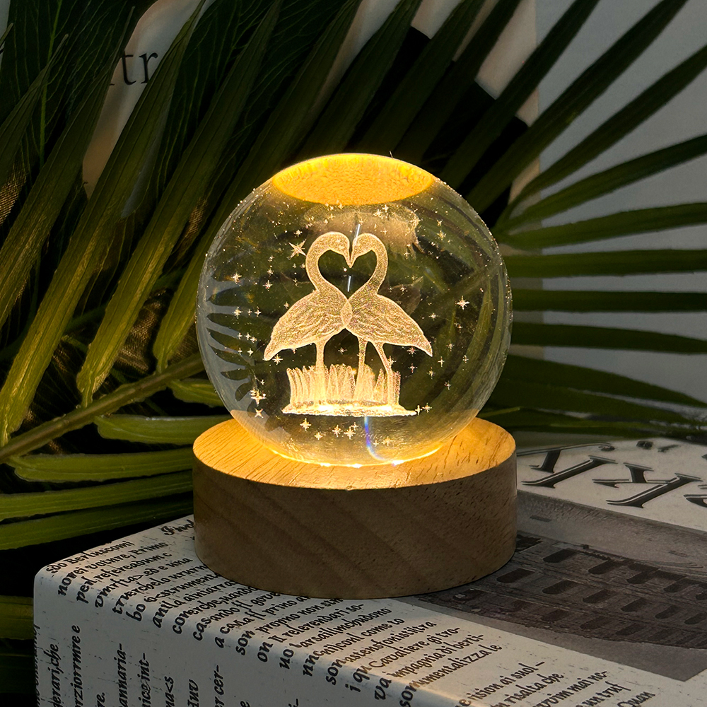Lámpara de noche de bola de cristal 3D de FLAMENCO, luces de bola para dormitorio