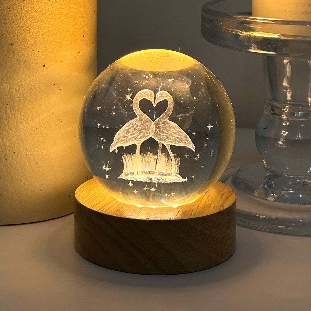 Lámpara de noche de bola de cristal 3D de FLAMENCO, luces de bola para dormitorio