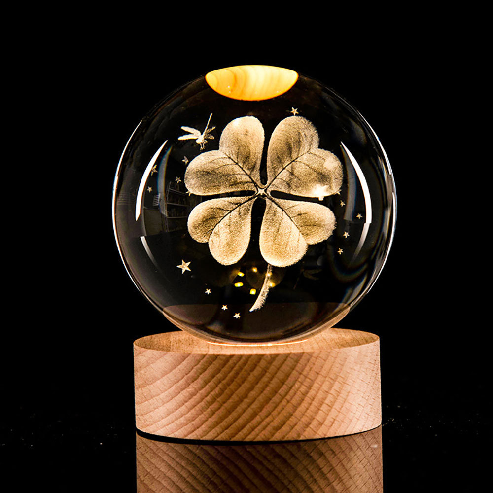 Grass de cuatro hojas de hoja desktop de bola de cristal Night Night Light Creative Gift Ornaments