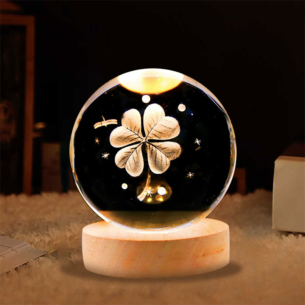 Grass de cuatro hojas de hoja desktop de bola de cristal Night Night Light Creative Gift Ornaments