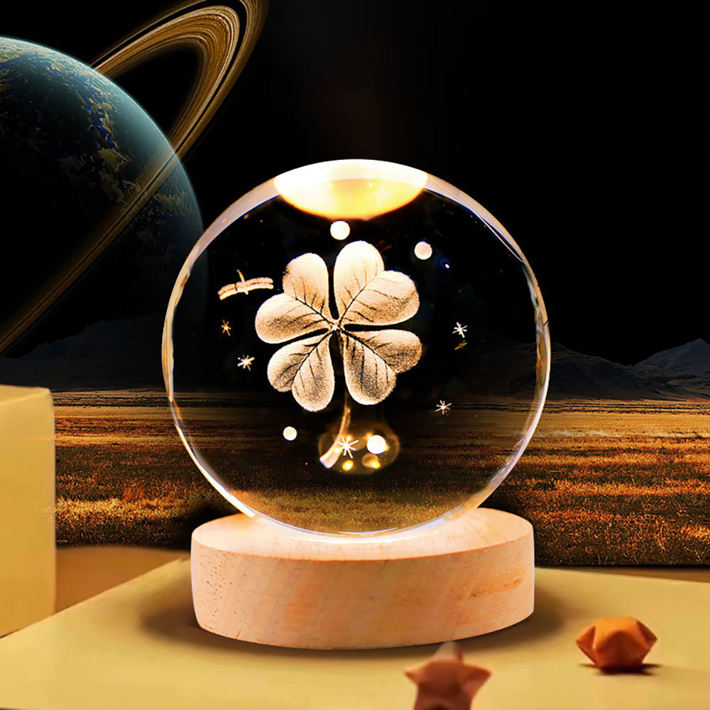 Grass de cuatro hojas de hoja desktop de bola de cristal Night Night Light Creative Gift Ornaments