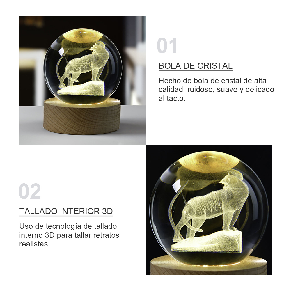 luz nocturna LED de bola de cristal tallado en madera en 3D, lámpara de ambiente para habitación/dormitorio