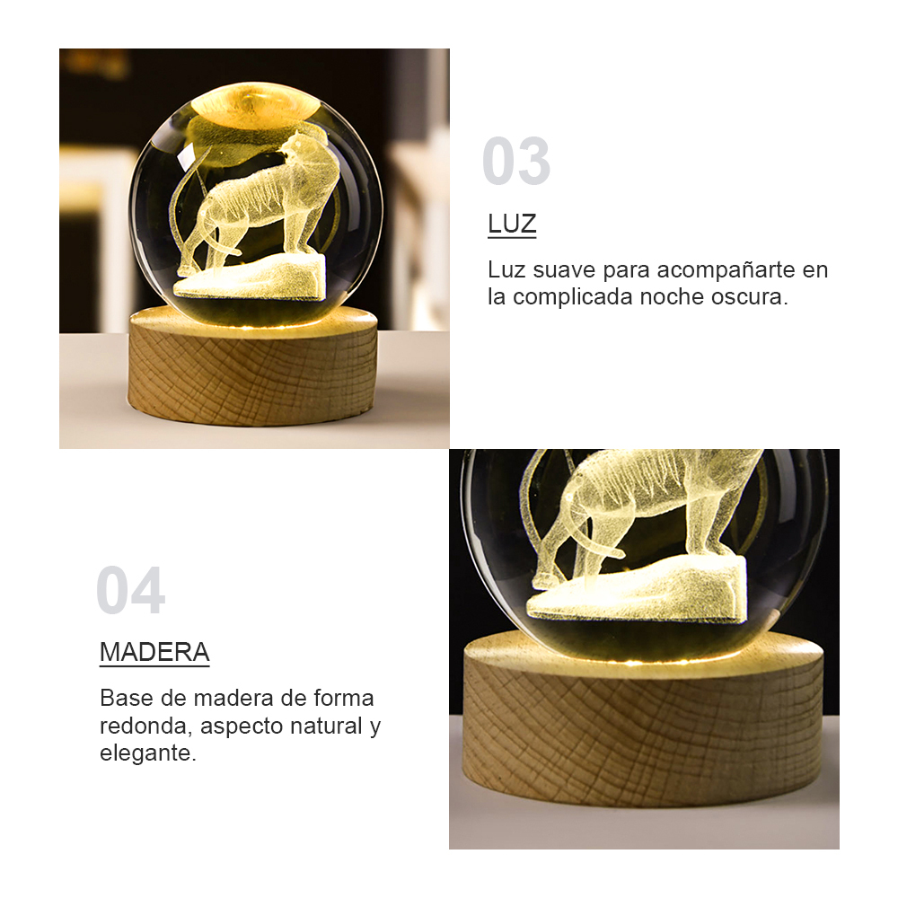 luz nocturna LED de bola de cristal tallado en madera en 3D, lámpara de ambiente para habitación/dormitorio