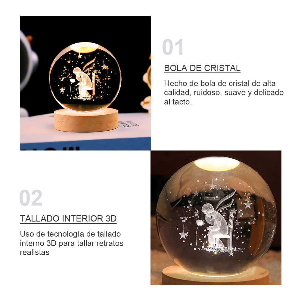 Bola De Cristal Con Diseño En 3d De La Rosa Del Principito Con Luz, Regalo De Decoración De Hogar