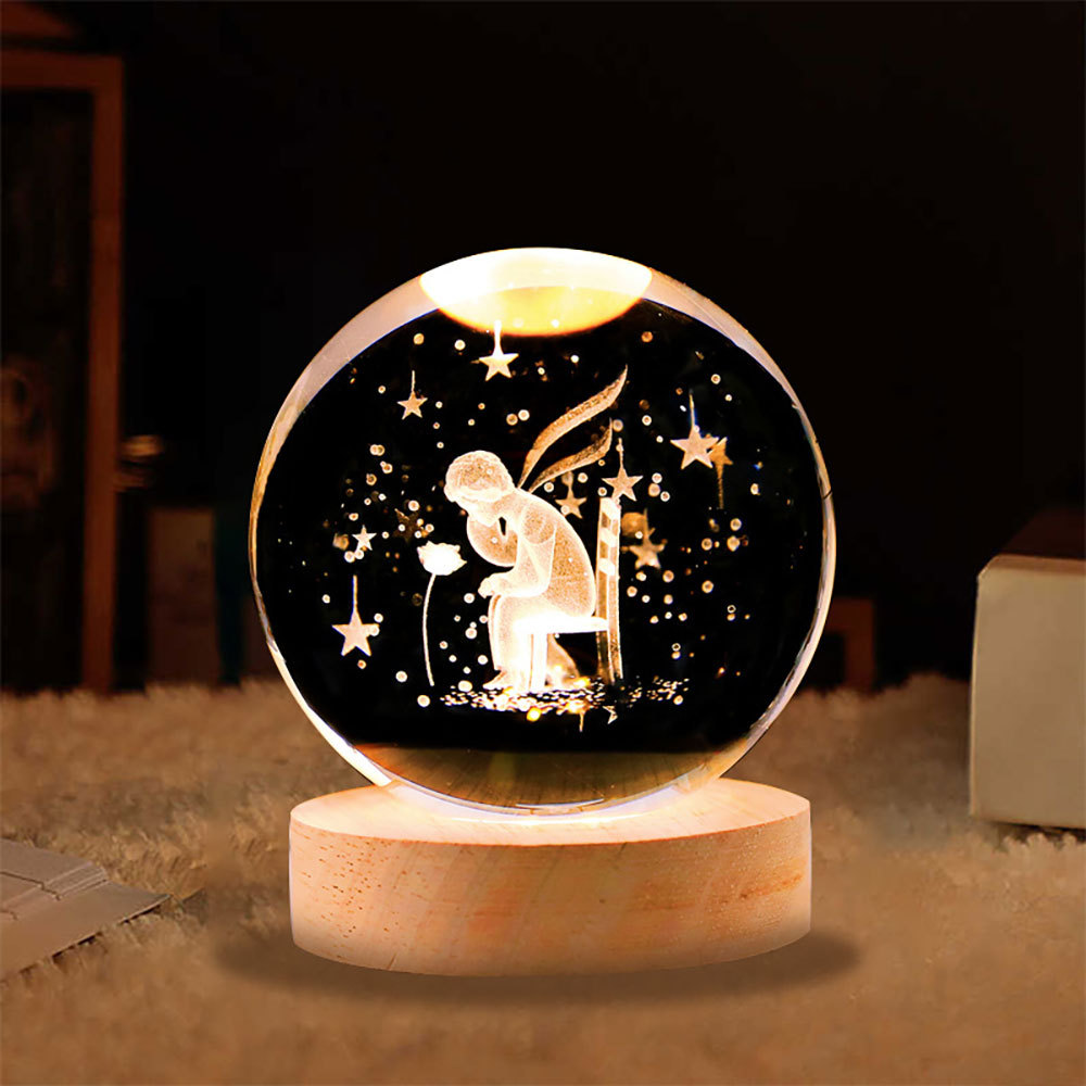 Bola De Cristal Con Diseño En 3d De La Rosa Del Principito Con Luz, Regalo De Decoración De Hogar