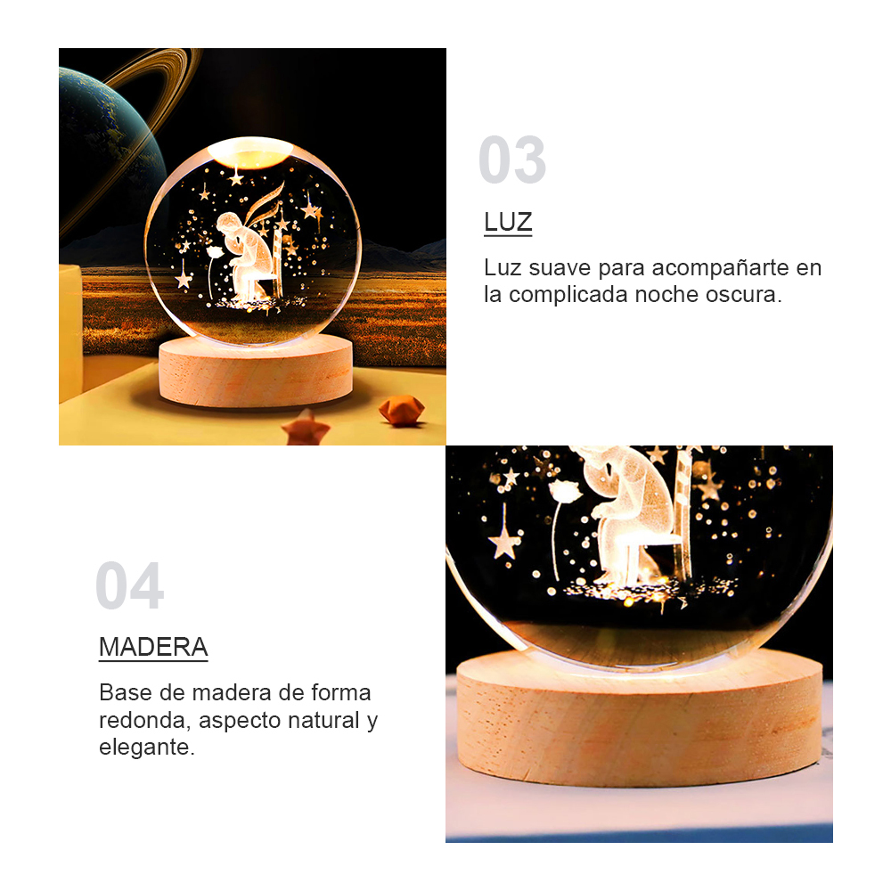 Bola De Cristal Con Diseño En 3d De La Rosa Del Principito Con Luz, Regalo De Decoración De Hogar