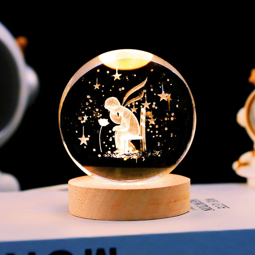 Bola De Cristal Con Diseño En 3d De La Rosa Del Principito Con Luz, Regalo De Decoración De Hogar