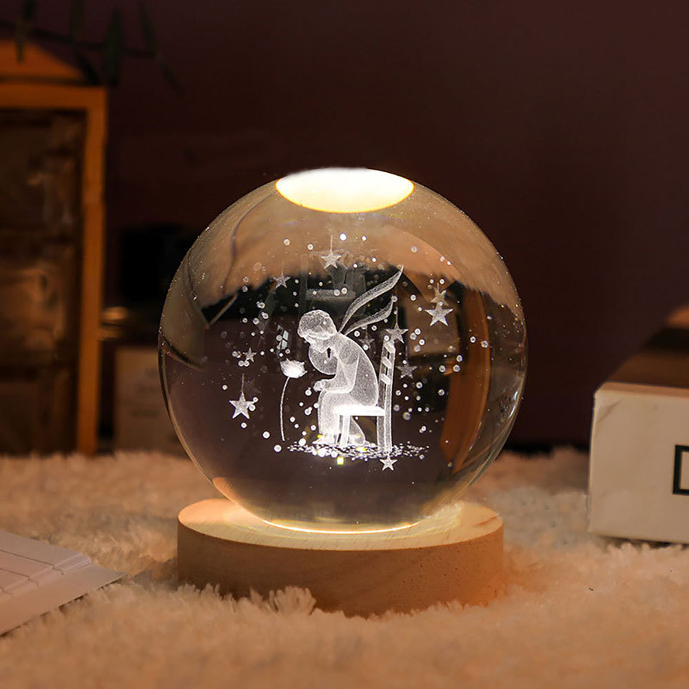 Bola De Cristal Con Diseño En 3d De La Rosa Del Principito Con Luz, Regalo De Decoración De Hogar