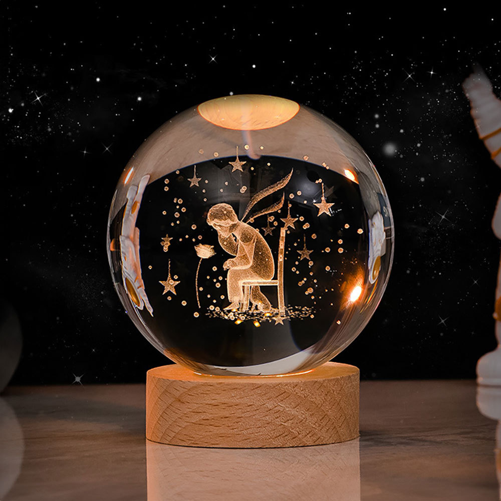Bola De Cristal Con Diseño En 3d De La Rosa Del Principito Con Luz, Regalo De Decoración De Hogar