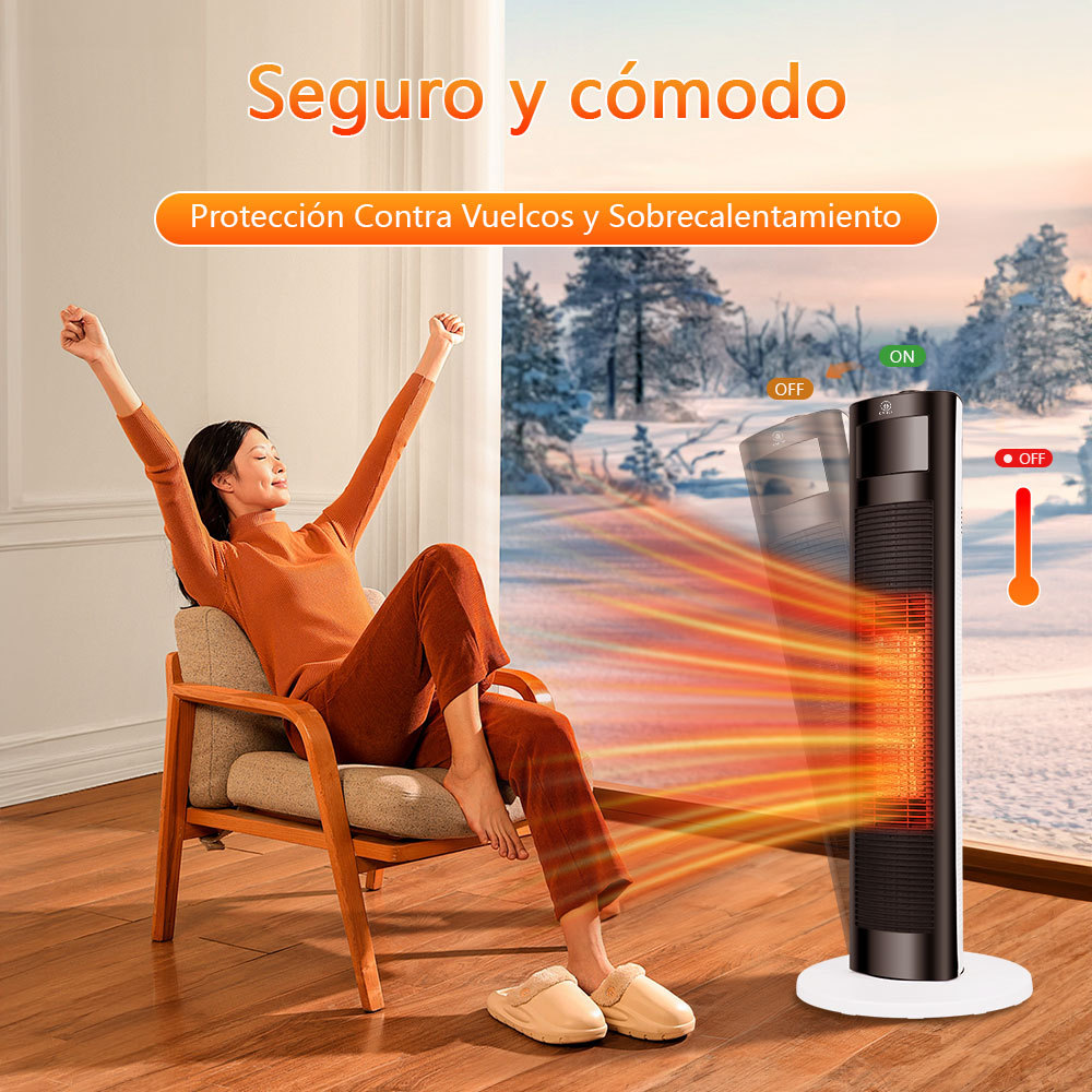 Calefactor De Torre Eléctrico Calentador Ptc 1500w Negro