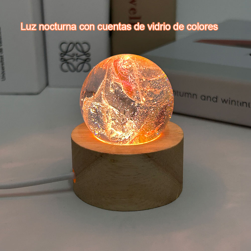 Bola de cristal de base de madera luminosa decoración creativa de la lámpara de noche LED