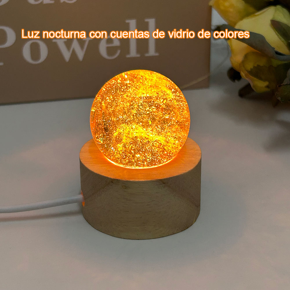 Bola de cristal de base de madera luminosa decoración creativa de la lámpara de noche LED