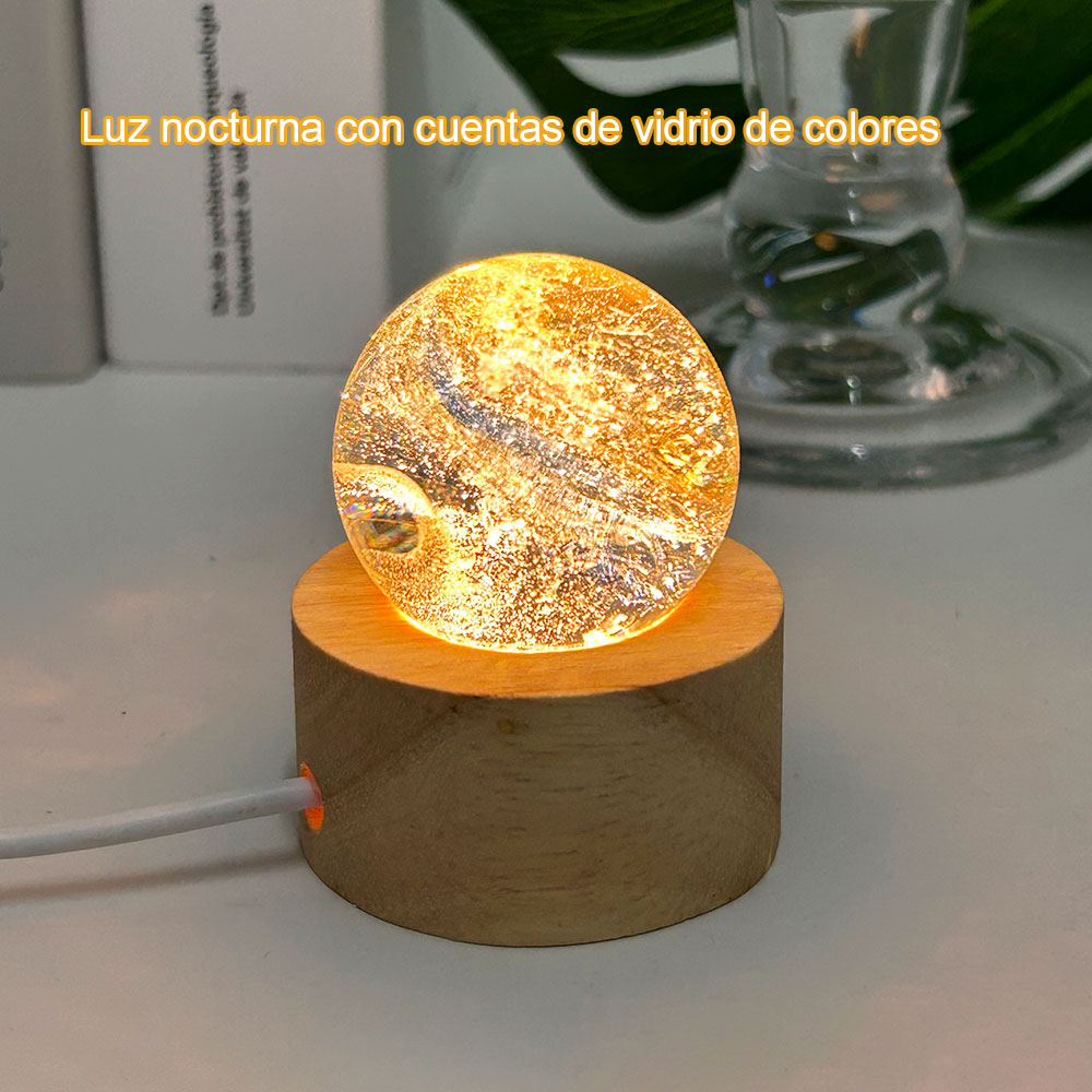 Bola de cristal de base de madera luminosa decoración creativa de la lámpara de noche LED