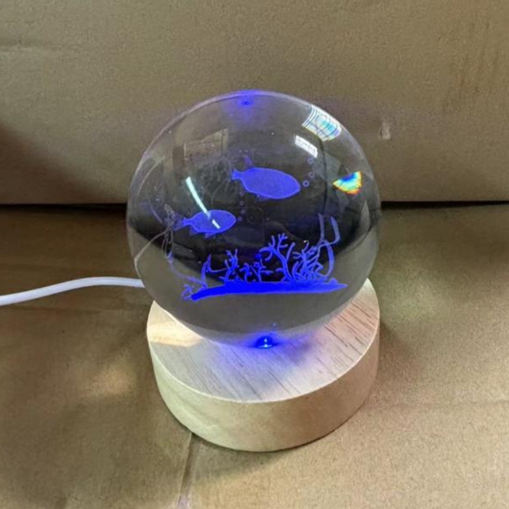 Bola de cristal de 8 cm, banco de peces en el fondo marino