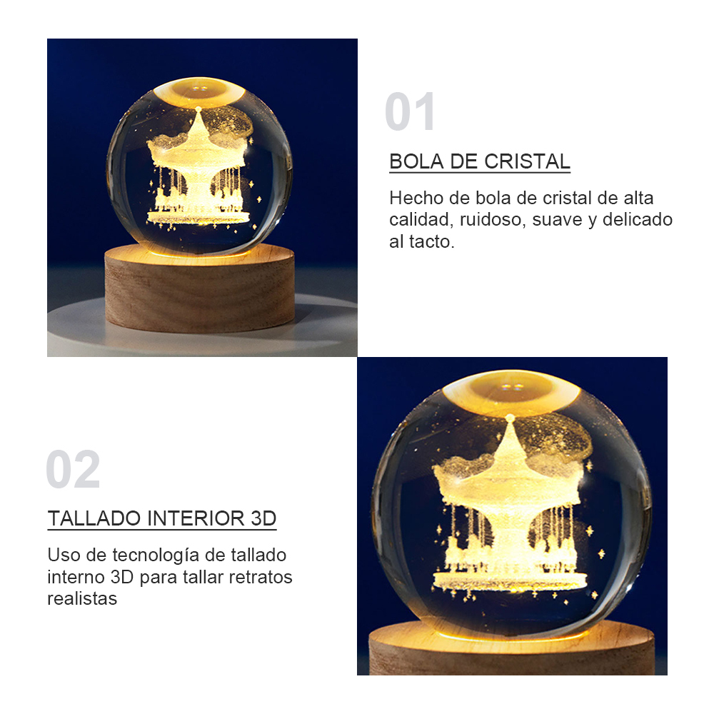 Adornos de iluminación LED con luz nocturna de bola de cristal redonda
