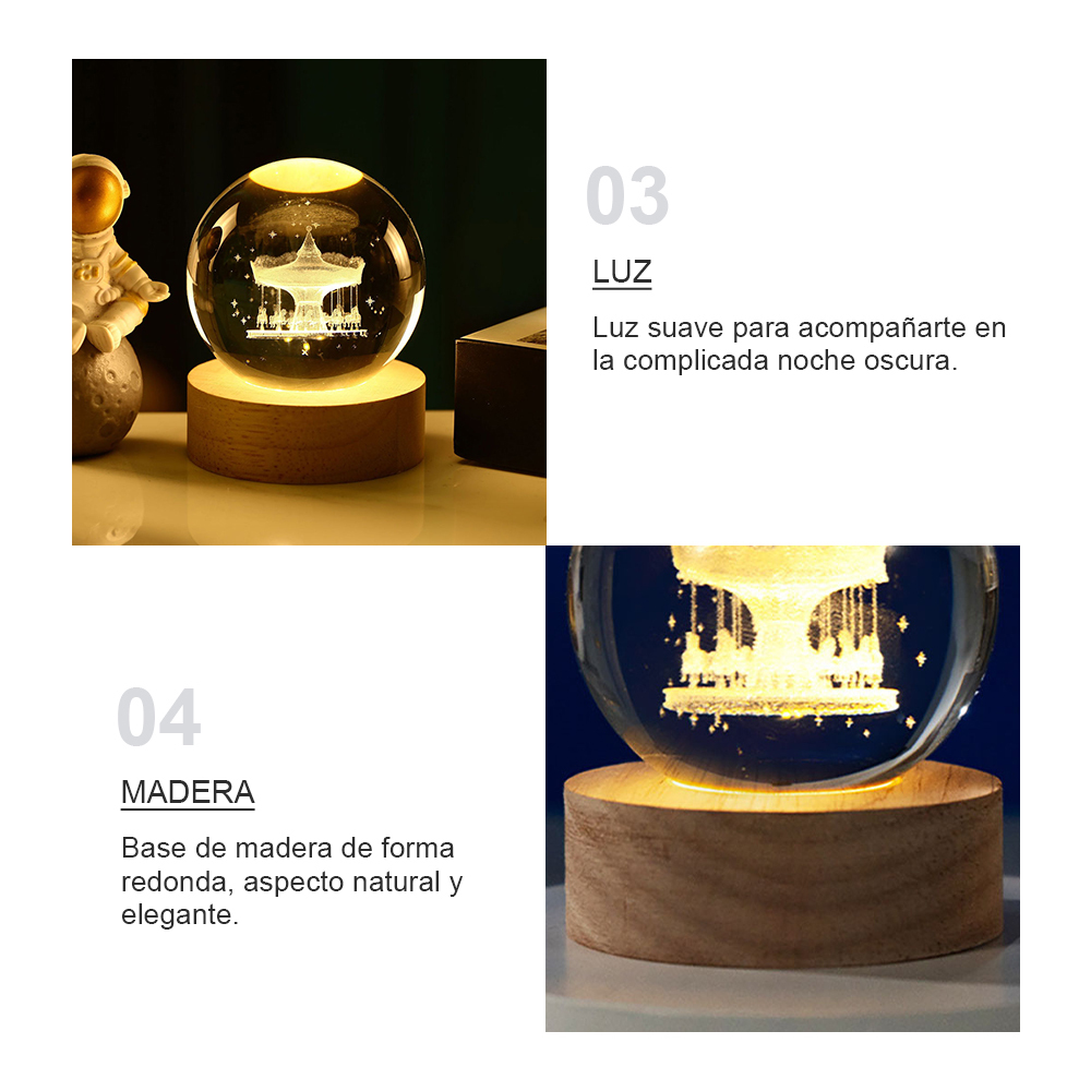 Adornos de iluminación LED con luz nocturna de bola de cristal redonda