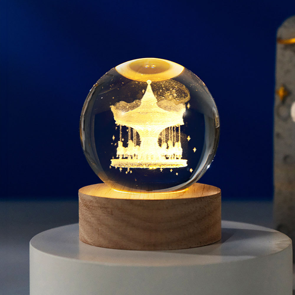 Adornos de iluminación LED con luz nocturna de bola de cristal redonda
