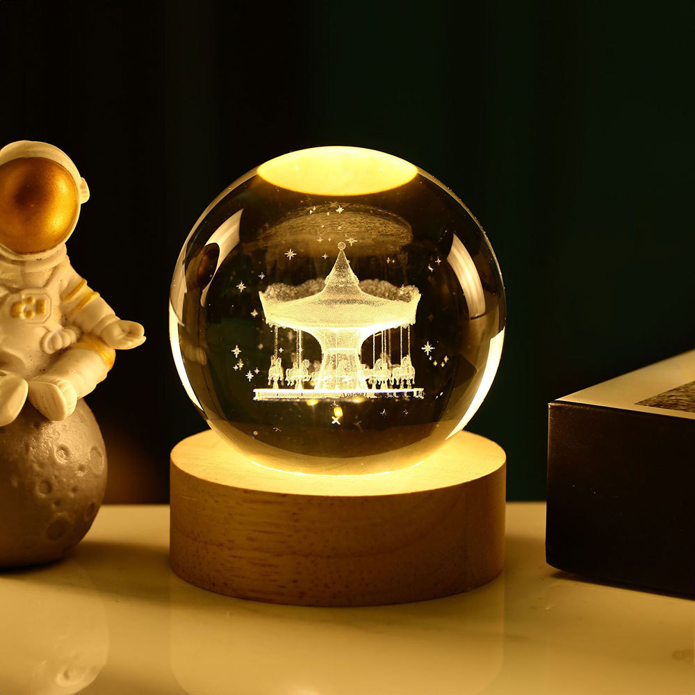 Adornos de iluminación LED con luz nocturna de bola de cristal redonda