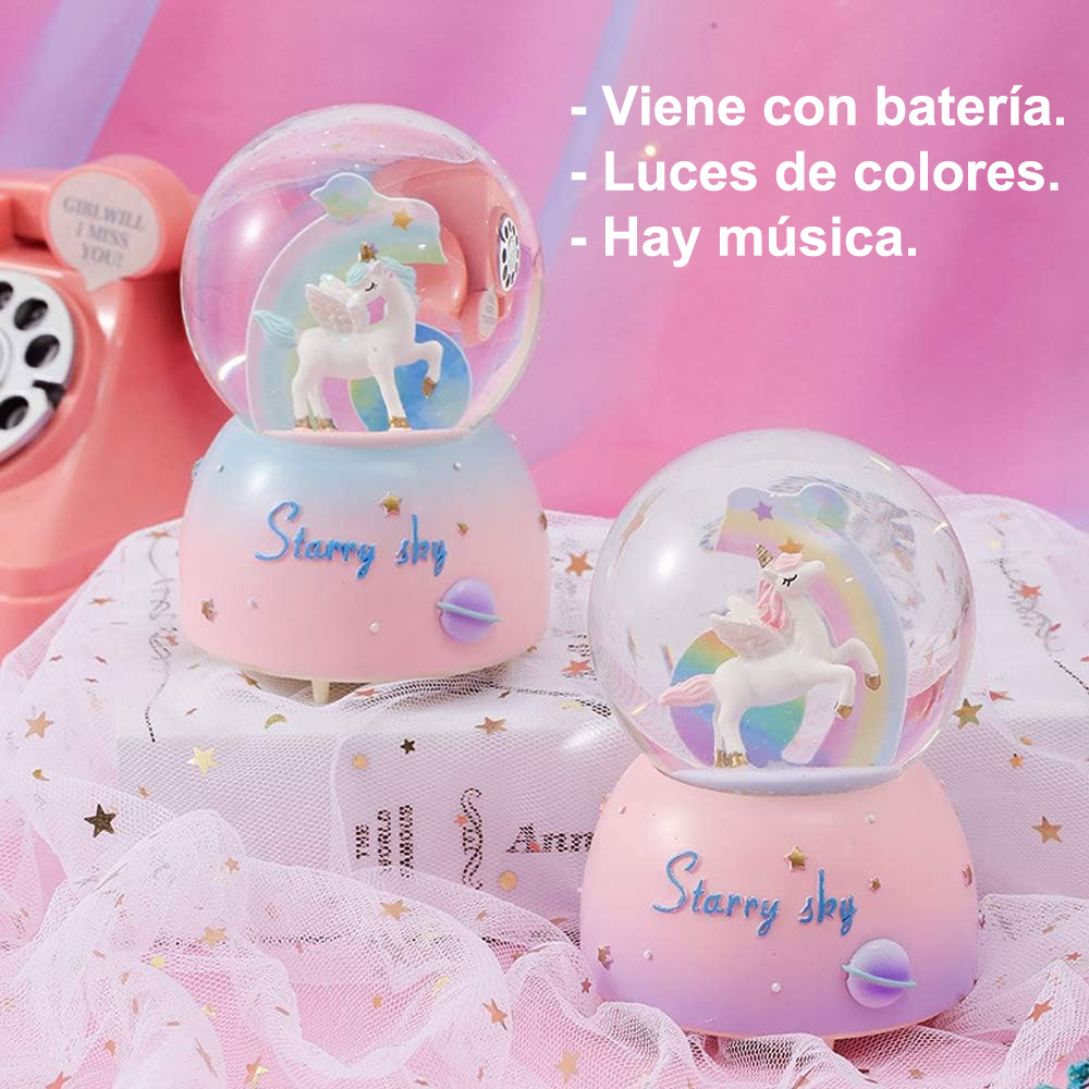 Caja música con forma bola cristal de unicornio y luz copo nieve, regalo cumpleaños para mujer, decoración del hogar