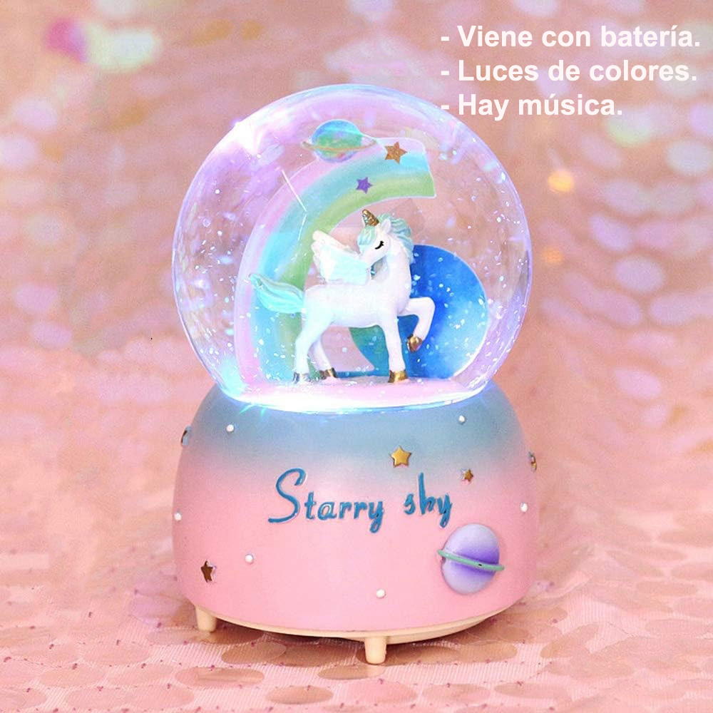 Caja música con forma bola cristal de unicornio y luz copo nieve, regalo cumpleaños para mujer, decoración del hogar