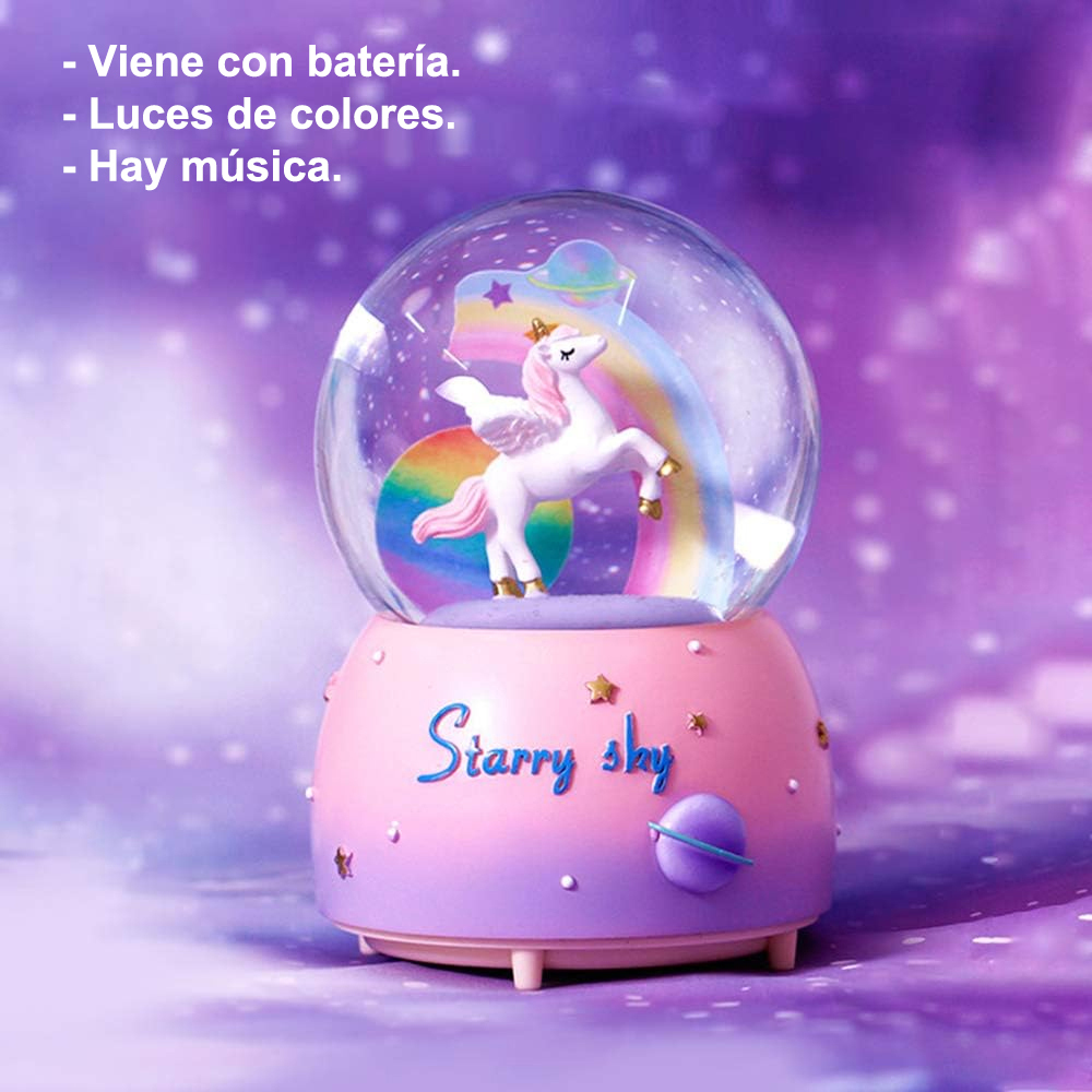 Caja música con forma bola cristal de unicornio y luz copo nieve, regalo cumpleaños para mujer, decoración del hogar