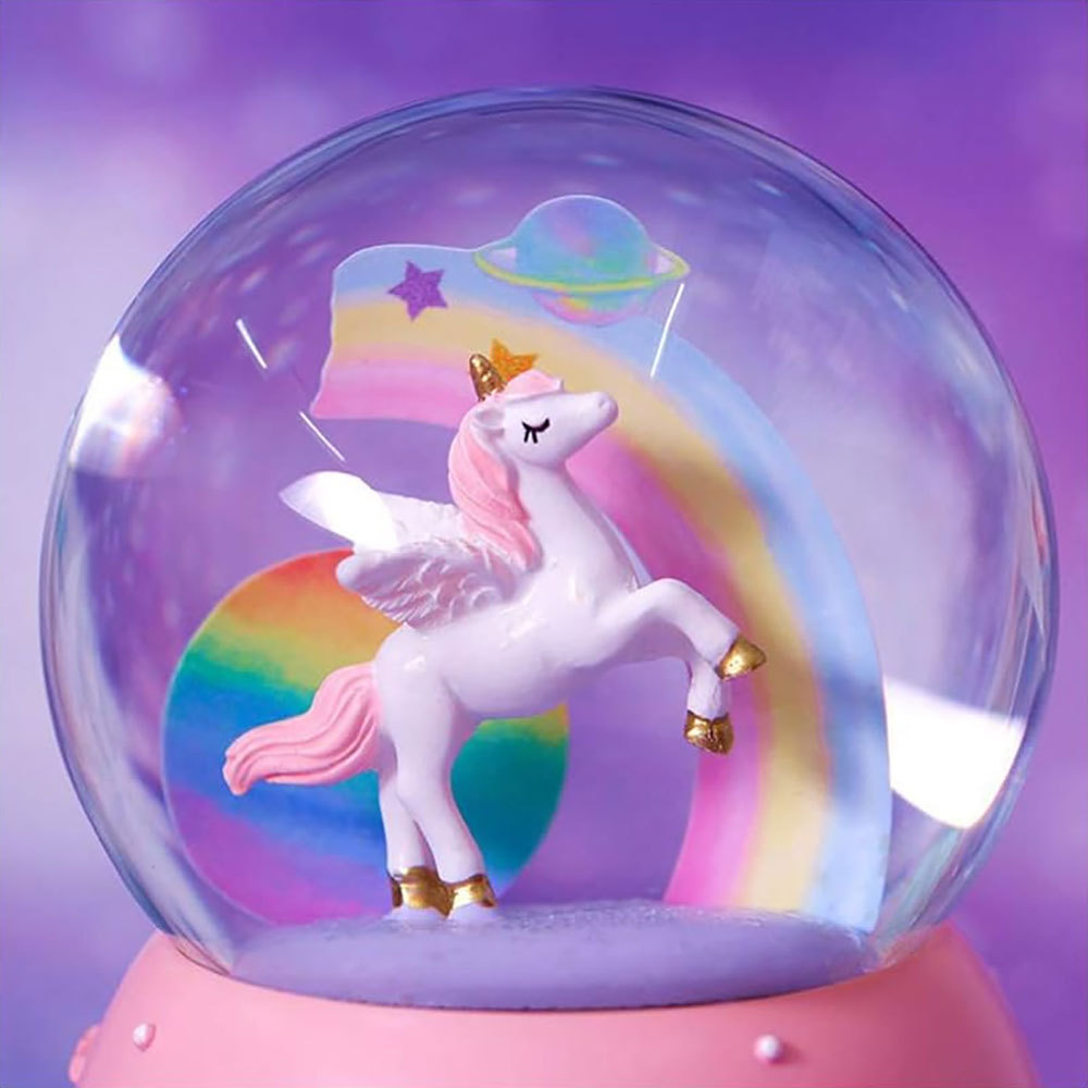Caja música con forma bola cristal de unicornio y luz copo nieve, regalo cumpleaños para mujer, decoración del hogar