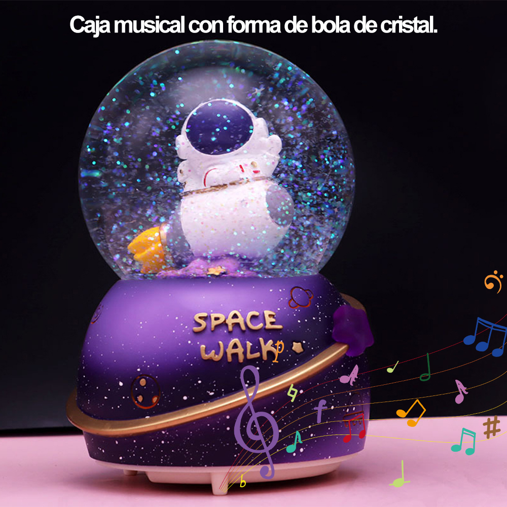 1 pieza de nueva caja de música de astronauta, que incluye batería, reproducción aleatoria de 7 canciones, copos de nieve manuales