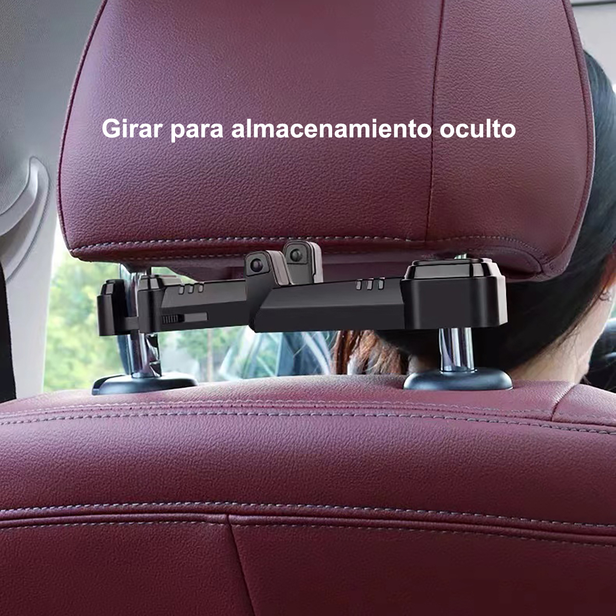 Soporte para teléfono móvil para reposacabezas coche, rotación 360° ajustable, gancho oculto multifuncional para asiento coche