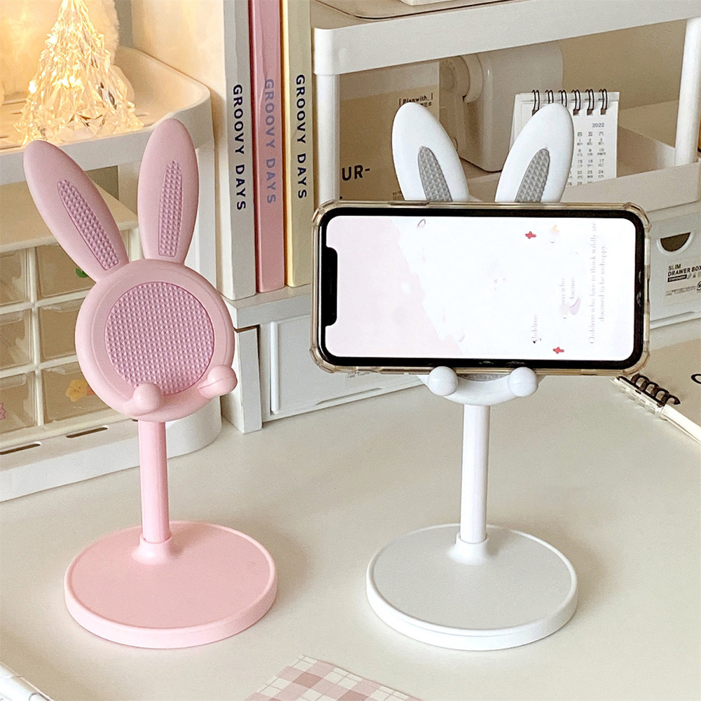 Soporte para teléfono móvil ajustable con forma de conejo y soporte para transmisión en vivo, soporte para teléfono móvil portátil y ajustable, altura ajustable, decoración de escritorio, compatible con la mayoría de los teléfonos inteligentes