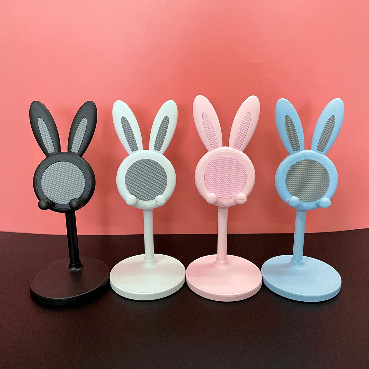 Soporte para teléfono móvil ajustable con forma de conejo y soporte para transmisión en vivo, soporte para teléfono móvil portátil y ajustable, altura ajustable, decoración de escritorio, compatible con la mayoría de los teléfonos inteligentes
